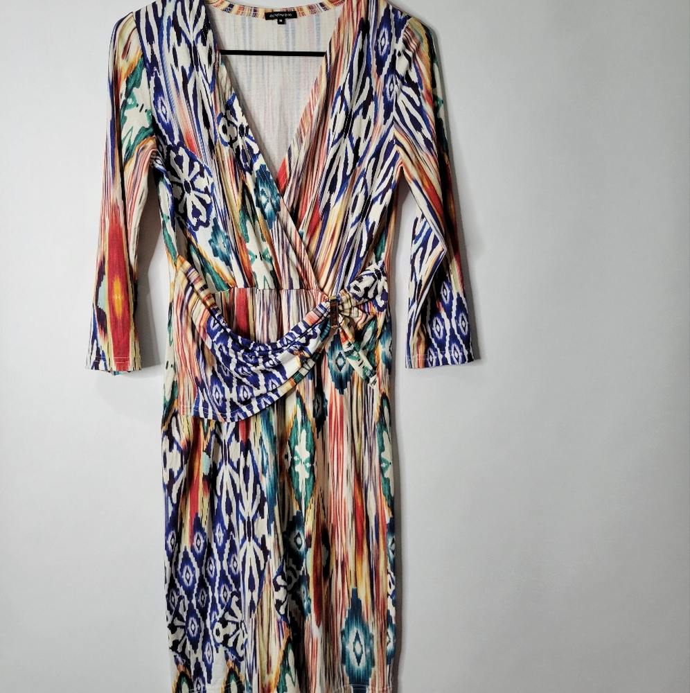 Caroline Biss Boho Print Jersey Stretch Dress Size 36